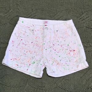 YMI Girls White Denim Shorts Custom Paint Neon Splatter